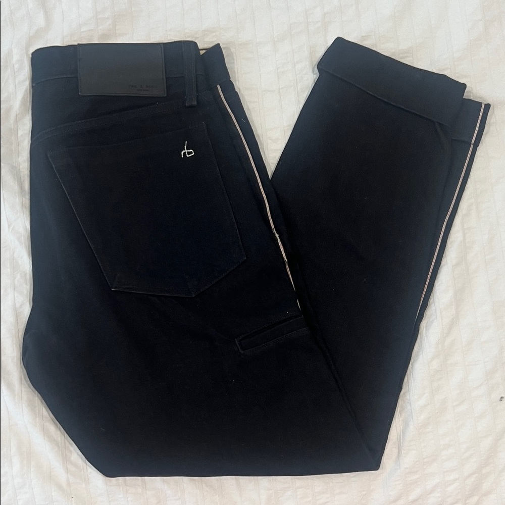 Rag & bone Black Slim Fit Jeans with white and red stripe